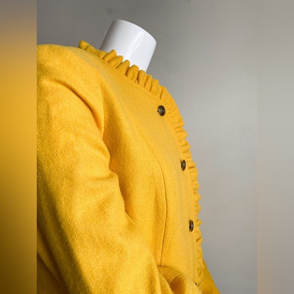 Talbots Yellow Wool Blazer Jacket Ruffle Career Vibrant Preppy Retro Modest 10 - Picture 7 of 12